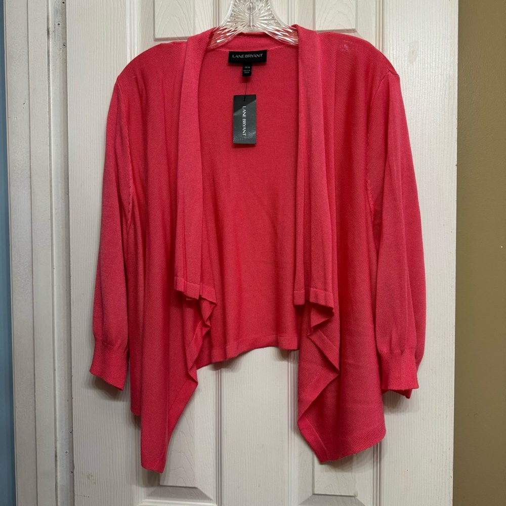 NWT Lane‎ Bryant Open Front Drape Shrug Cardigan Cabo Coral Pink Size 14/16 - Picture 14 of 15